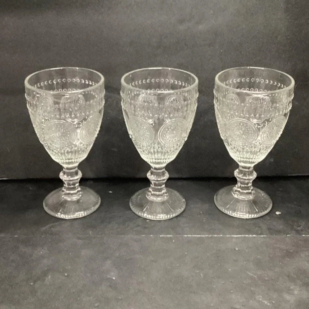 Target Bullseye Clear Wine Glasses, Set of 3, Vintage Inspired Goblets, Stemware